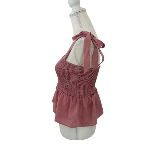 Lovers and Friends Revolve Harmony Smocked Shoulder Tie Pink Top Size Medium - Picture 6 of 13